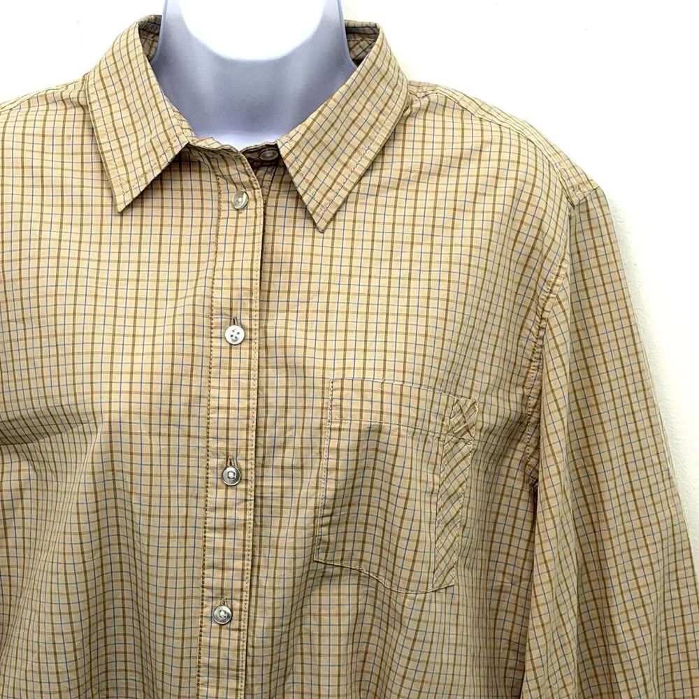 Free People Quinn Check Oversized Button Down Tan Combo NWT Size XS Boho